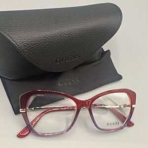 GUESS GU3018 D74 Women’s Cat‑Eye Optical Frames – Red Ombre – NEW with Case